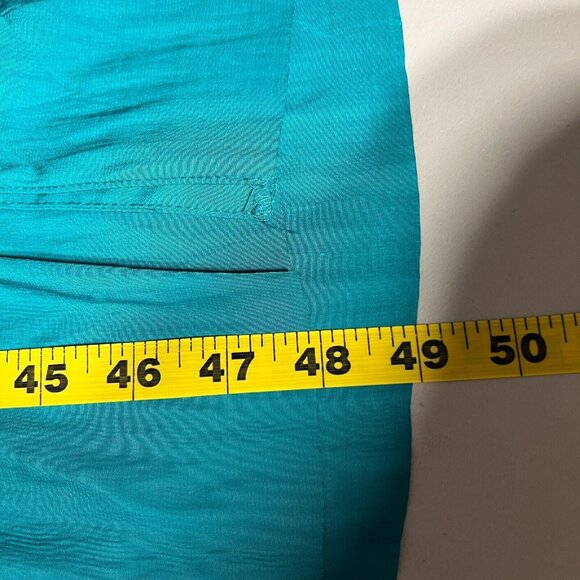 Chicos 2 Midi Dress 12 Teal Green Crinkle Pleated 3/4 Sleeve Button Up Tie Waist - Picture 3 of 16